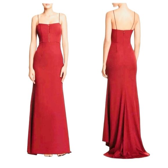 Dresses & Skirts - Jarlo Gown w/ Train High Low Fluted Formal Wedding Guest Prom Red Maxi Dress
